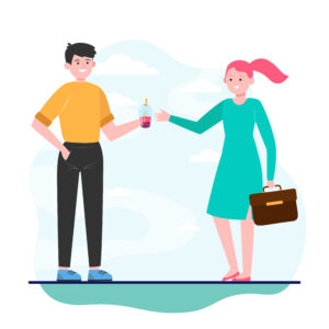 Young man giving bubble tea to girl Онлайн терапія
